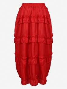 Women's Steampunk Skirt Ruffle High Low Outfits Medieval Renaissance Skirts Cosplay Elegant High Waist - 紅色 - 查看 3