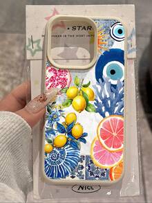 Evil Eye 1pc Yellow Lemon, Pink Grapefruit, Blue Swirl Pattern Waterproof Anti-Drop Anti-Slip Soft Mobile Phone Case Cover Compatible With Apple Phones Shockproof Scratch Resistant - Multicolor - View 1