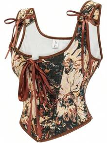 Womens Vintage 1920s Renaissance Lace Trim Corset Bustier, Retro Fashion - Black Vintage - View 3
