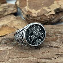 Steel Warrior New Stainless Steel Personalized Horse Riding Ring Hand Jewelry, Nordic Viking Celtic Knot Ring 1PC, US Size - Black - View 3