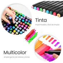 Raganet, 100 Plumones Doble Punta, Marcadores Punta Ancha y Delgada, No Tóxicos, De Dibujo Profesional y Para Niños, Exterior Color Negro (100 Colores Diferentes) - 1 - Ver 5