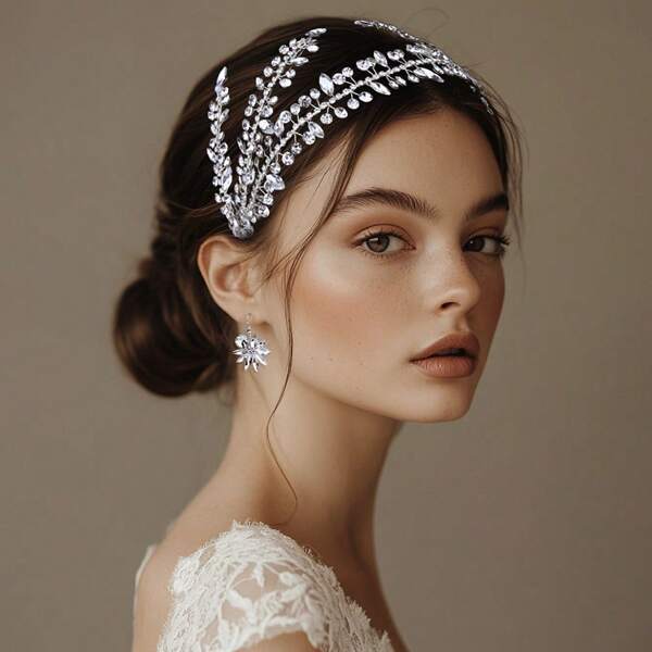 1pc Handmade Bridal Crystal Headpiece, Simple Vintage Luxury Party Hair Accessory