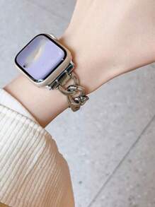 1pc Unisex Fashion Silver Metal Chain Watchband Strap Compatible With Apple Watch Ultra 49mm 46mm 45mm 44mm 42mm 40mm 41mm 38mm Series 10 9 8 7 SE Ultra 6 5 4 3 2 1