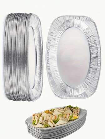 10/5/1pc Silvery Oval Aluminum Foil Baking Pans, Aluminum Foil Trays For Air Fryer, BBQ, Oven, Grill, All-Season Use, Air Fryer Accessories, Easy Clean Trays, Versatile Cooking Trays In Small, Medium, And Large Sizes, For Heating, Storage, Outdoor BBQs, Birthday Parties, Weddings, Takeout Events, And More. A Stable And Practical Gift For Family And Friends