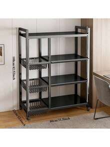 Adjustable 4-Tier Metal Storage Rack With 3 Baskets, Vertical Organizer Shelf For Kitchen, Bathroom, Garage