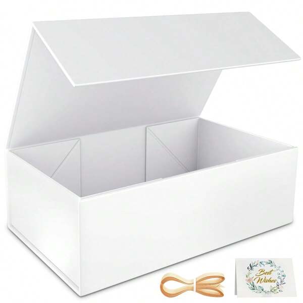1 pezzo - Scatola regalo bianca, dimensioni 9" x 6.7" x 2.8", scatola regalo riutilizzabile con coperchio e chiusura magnetica, rettangolare e pieghevole, adatta per proposta di matrimonio, matrimonio, Natale, Ognissanti, confezione regalo per compleanni