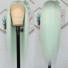 13x4 Free Part Mint Green Long Straight Lace Front Wigs Glueless Long Silky Straight Wigs Pre Plucked HD Lace 180% Density Light Green Wig Soft Free Part Wear And Go Lace Front Wigs For Fashion Women Party & Daily Wear 26 Inch - Mint Green - View 7
