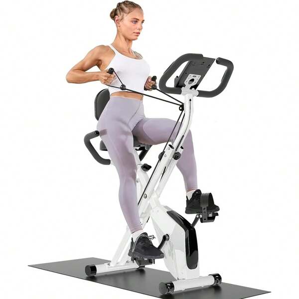 Bigzzia Bicicleta estática magnética plegable 3 en 1 con resistencia de 8 niveles, monitor LCD y sensor de frecuencia cardíaca