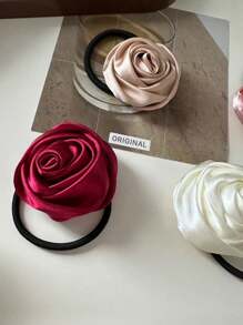 5/1 szt. satynowych, ręcznie robionych gumek do włosów z motywem róży, elegancka gumka do włosów, odpowiednia do codziennego noszenia w stylu boho, strój sportowy na siłownię