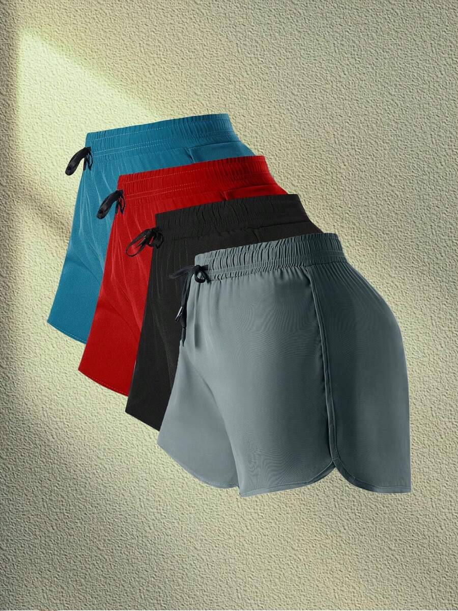 女士夏季运动短裤、休闲健身骑行短裤、时尚透气弹力抽绳瑜伽短裤、跑步健身户外短裤 - 淺灰色 - 查看 1