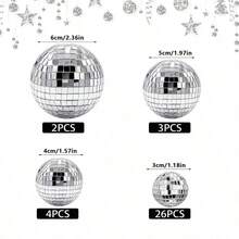 Set Of 35 One Glass Mirror Disco Balls Suit-Silvery Reflective Decorations, Suitable For Party Decoration, Birthday, Graduation Ceremony-Hanging Ornament Ball Without Electricity, For Celebrations And Events - Silver - View 9