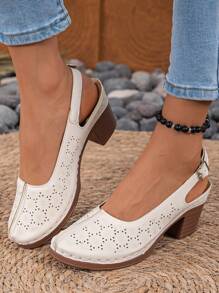 Soft Perforated Closed Toe Summer Sandals For Women, Breathable New Design Slip-On Hollow Out Flats, Comfortable Soft Bottom Hole Shoes