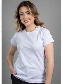 Kit 2 Women's Blouses Baby Look Basic T-Shirt 100% Premium Cotton Traditional Plain T-Shirt - 白色/粉紅色 - 查看 3