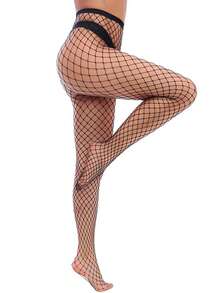 1/2/3/4 Pairs Women High Waist Fishnet Leggings/Tights, Black Fishnet Stockings - Black - View 3