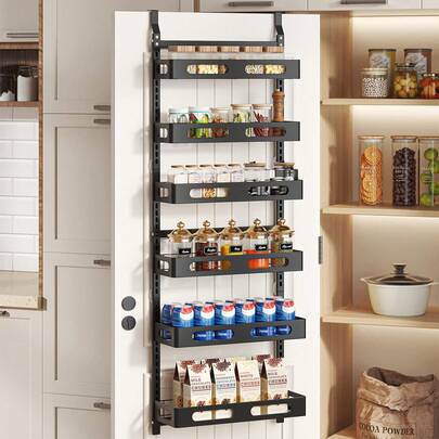6-Tier Over The Door Pantry Organizer, Over The Door Spice Rack With 6 Adjustable Baskets, Hanging Storage Door Organizer For Kitchen Bathroom