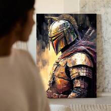 1pc The Mandalorian, Warrior In The Rain, Sci-Fi Armor Style Framed Wall Art - Canvas Prints Poster, Ready To Hang - Home Decor, Ideal For Home, Office Wall Decor, Family Gift, Living Room Bedroom Wall Decor - 香檳色 - 查看 6