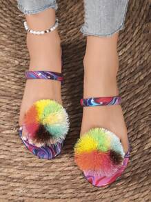 Sandalias planas de mujer cómodas, chanclas casuales de dedo tipo clip de colores múltiples, sandalias planas, estilo estudiante de diapositivas simples