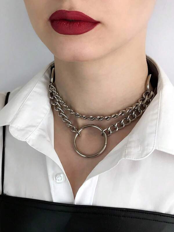 1pc Jewelry Heart O-Ring Slip Chain Necklace