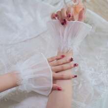 1 Paar einfarbige super Feenbraut kurze ausgestellte Ärmel Tüll Spitzenbesatz Maniküre Shooting Requisiten Braut Lolita JK Mädchen Armstulpen, geeignet für Hochzeiten, Partys
