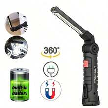 1PC/2PCS USB Charging, 5-Speed Dimming, Rotatable Folding, Multifunctional Outdoor Camping Maintenance Work, Strong Light LED Flashlight, Camping Accessories - White Light--1PC - View 1