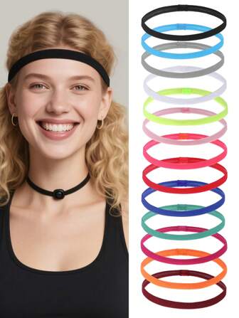 4 件装女士弹性细头带弹力细头带运动发带女士男士女孩男孩青少年黑色多色弹性运动头带厚防滑发带