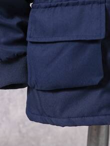 2 件套青少年男孩休闲保暖连帽夹克和工装裤套装，秋冬