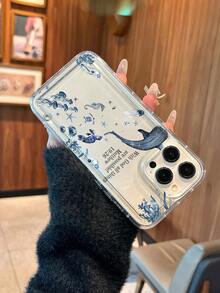 Unique And Fashionable Turtle Jellyfish Shark Letter Pattern Transparent Airbag Phone Case, Compatible With Models Such As 11, 12, 13, 14, 15, 16 ProMaxPlus And S22, 23, 24Plus Ultra. It Features Anti-Slip, Anti-Drop And Shock Absorption - Clear - View 4