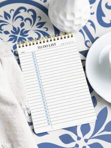 Trees 1本无日期待办事项笔记本/每日计划本/螺旋装订任务清单/日程本，提高效率，8.5英寸 x 5.5英寸，100克纸张，适合学校用品，返校季必备 - 藍色 - 查看 3