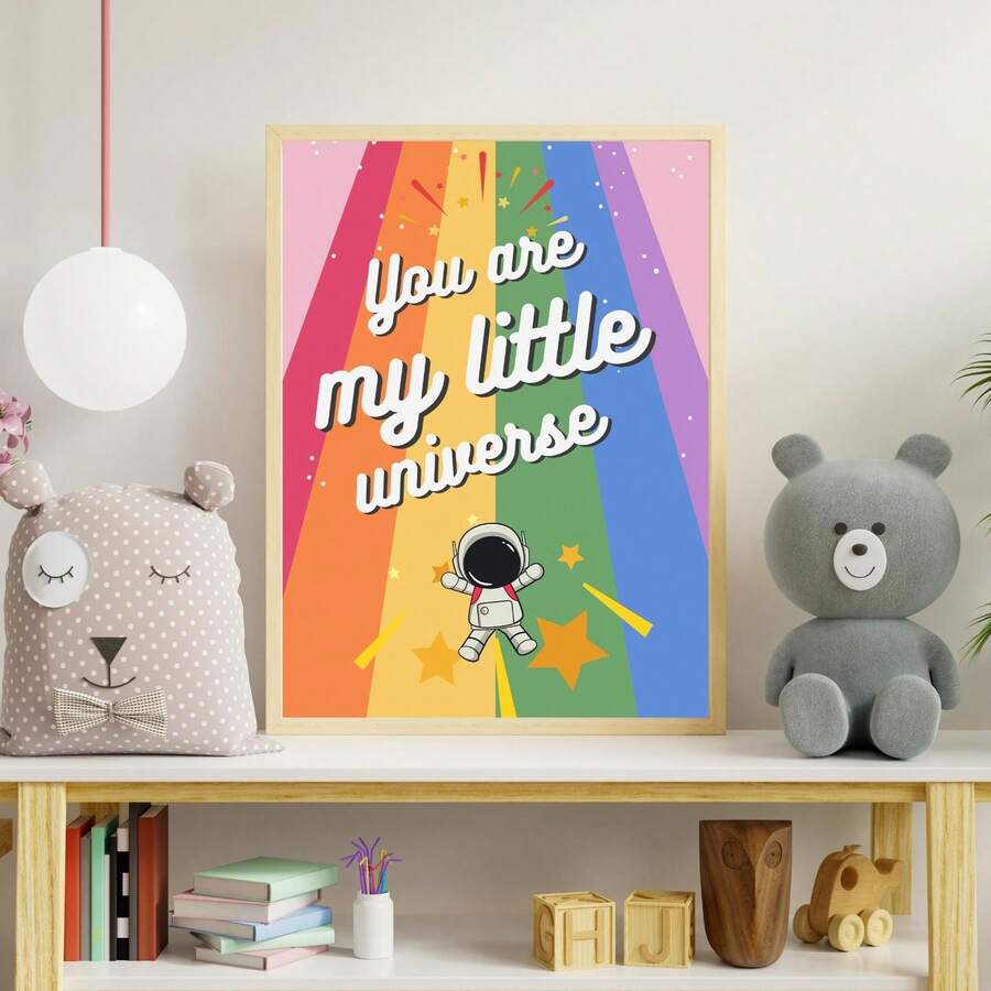 1pc Baby Room Decor Nursery Wall Art. Children's Room Wall Decal Art Poster . My Little Universe. Space Travel . Children's Posters, Vintage Cute Inspirational Posters, Children's Gifts . Girls Kids Room Decor, Girls Room Decor, Boho Kids Room Decor - Multicolor - View 1
