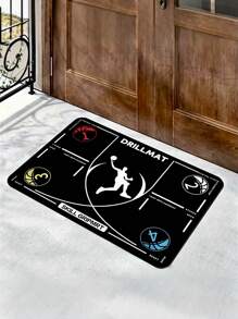 1 pièce Tapis d'entraînement de basketball - noir avec un design de terrain blanc et rouge. Excellent pour le salon, la chambre à coucher ou la décoration de la salle de gym à la maison. Équipement d'entraînement de basketball durable. Tapis de salon, tapis de sol, tapis de sol de salon, petit tapis de sol, tapis, décoration intérieure, grand tapis de salon