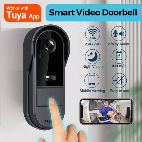 Smart Wireless Doorbell, Visual Door Doorbell Camera, HD Video Doorbell With 2.4G Wifi Security Camera For Home Security, Night Vision, Voice Changer, Photo&Video, 2 Way Audio, Dingdong (No WiFi), Rechargeable, APP Control