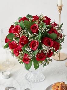 1/5/10 buc trandafiri albi artificiali cu frunze, flori artificiale pentru buchete de nuntă, mireasă și domnișoare de onoare, flori de trandafiri de mătase pentru decorarea casei