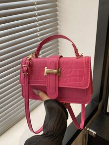 2025 Autumn New Women Handbag Crocodile Embossed Purse Shoulder Bag Solid Color Square Crossbody Bag - Hot Pink - View 3