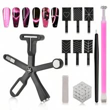 37 PCS Cat Eye Magnet Set 6 In 1 Nail Polish Magnets For Nail Polish Gel Hearts Flowers Magnets For Nails Nail Art DIY Design Supplies For Home SalonW10 - Black - View 1