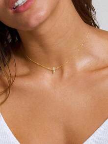 1pc Delicate & Compact Golden Cross Necklace, Minimalist & Elegant, Suitable For Women's Daily And Outdoor Wear, An Excellent Gift For Christian Women - 金子 - 查看 3