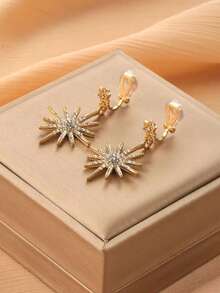 1 对时尚水钻星星和几何设计夹式耳环，适合女士佩戴，外观闪亮优雅，适合日常佩戴和送礼 - 耳夾 - 查看 7