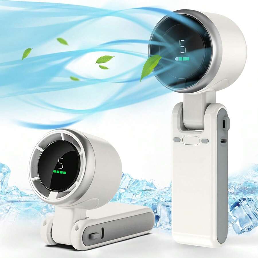 Portable Handheld Turbo Fan, 5 Gear Wind, Battery Operated, Up To 12 Working Hours, 3 IN 1 Hand Fan With Air Turbo Tech Cooling Fan For Outdoor Activities, Travel, Beach - 白色 - 查看 1