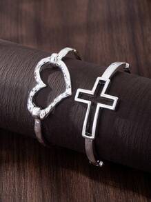 1 pieza Brazalete tipo abrazadera de aleación con diseño minimalista de corazón hueco y cruz de moda