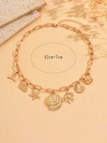 1pc Summer Beach Vacation Style Multi Sea Creature Pendant Necklace, Fashionable Versatile Alloy Seashell Coral Pendant Necklace For Women, Suitable For Daily Outfit, Travel And Party Wear
