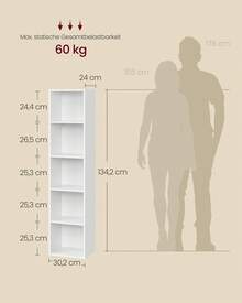 VASAGLE Bücherregal,offenes Aufbewahrungsregal, Standregal,für Wohnzimmer, Homeoffice, Esszimmer,Wolkenweiß