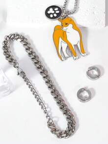 6 件/4 件创意锌合金项链首饰，宠物爱好者的心形礼物，可爱狗狗时尚动物配饰