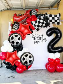 Set Balon Tema Balap 8 Buah, Termasuk Balon Balap, Balon Angka 1-9 Ukuran 32", Bendera Balap, Balon Bulat Bentuk Ban Ukuran 18", Balon Bintang Merah, Cocok untuk Tema Balap, Dekorasi Ulang Tahun Anak Laki-laki, Pesta Mobil - MultiWarna - View 4