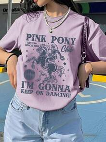 少女T恤超大号粉色小马俱乐部马复古柔软舒适休闲装