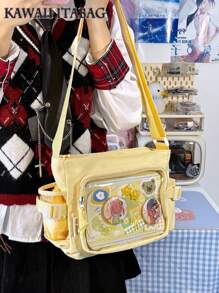Bolso Kawaii pequeño tipo Ita de color liso con bolsillo transparente de 10 CM para muñecas, bolso tipo bandolera de estilo japonés preparatorio para mujeres, monederos y bolsos, bolso para exhibir broches, regalo para fans de anime, conciertos