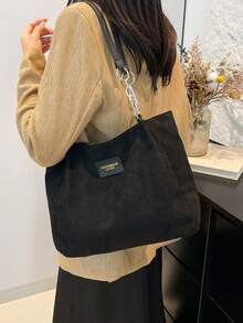 1 pièce Sac fourre-tout à l'épaule, grande capacité, fermeture à glissière, mode et polyvalent pour le trajet, les voyages, les achats, les sorties, cadeau pour les adolescentes, les étudiantes et les femmes actives. Convient pour le bureau, l'école, le travail, les affaires, le trajet, l'extérieur, les voyages - Noir - Voir 5