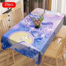 1/20pcs Summer Dreamy Purple Decoration Rectangular Tablecloth,Lemon And Ice Cube Pattern,Suitable For Home Decoration,Dining Room, Office, Kitchen, Picnic Decor,Home Decoration
