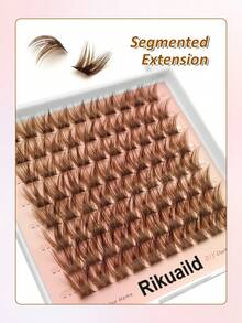 Rikuaild 80片装 D型卷翘蓬松棕色轻盈簇状假睫毛，浓密丰盈，自然棕色妆效，柔软舒适，适合在家DIY嫁接睫毛，睫毛簇，单根假睫毛 - D - 查看 2
