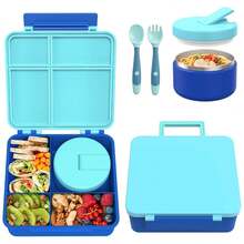 儿童便当盒套装，防漏午餐盒容器带杯子，适合上学、工作、旅行、徒步旅行 - 藍色末日便當盒 - 查看 1