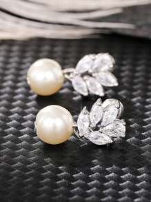 1 Pair Children Fashion Cubic Zirconia & Faux Pearl Stud Earrings For Girls Gifts For Daily Decoration For Party Jewelry Birthday Gift