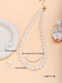 Set de 3 piezas de aretes y collar minimalista con perlas falsas